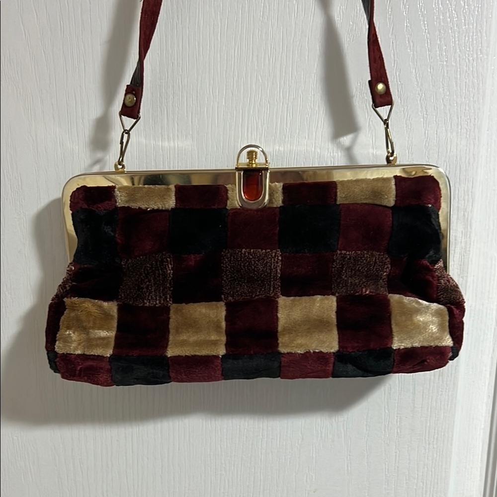 Vintage Plaid Velvet like Women's Bag
